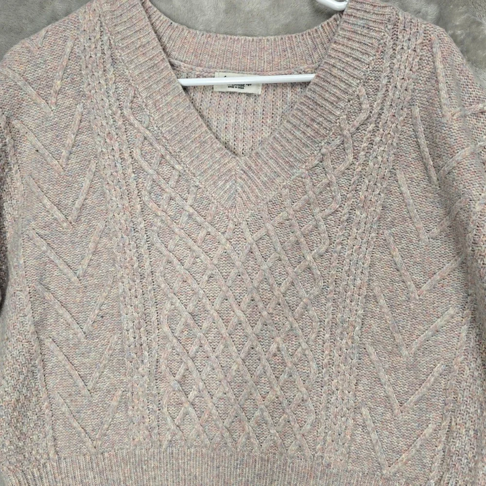 Love Knits NYC Women XL V Neck Cable Knit MultiColor Granola Thread Sweater Cozy